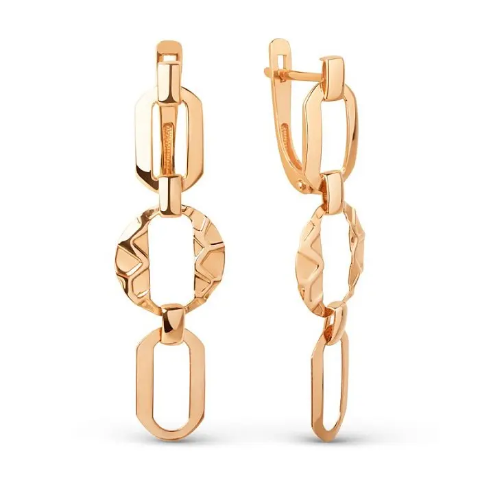 Серьги подвесные из красного золота