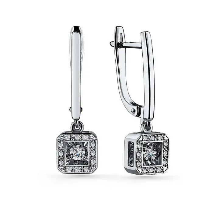 Серьги подвесные из белого золота