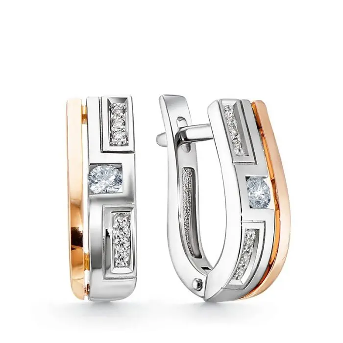 Серьги с английским замком из комбинированного золота