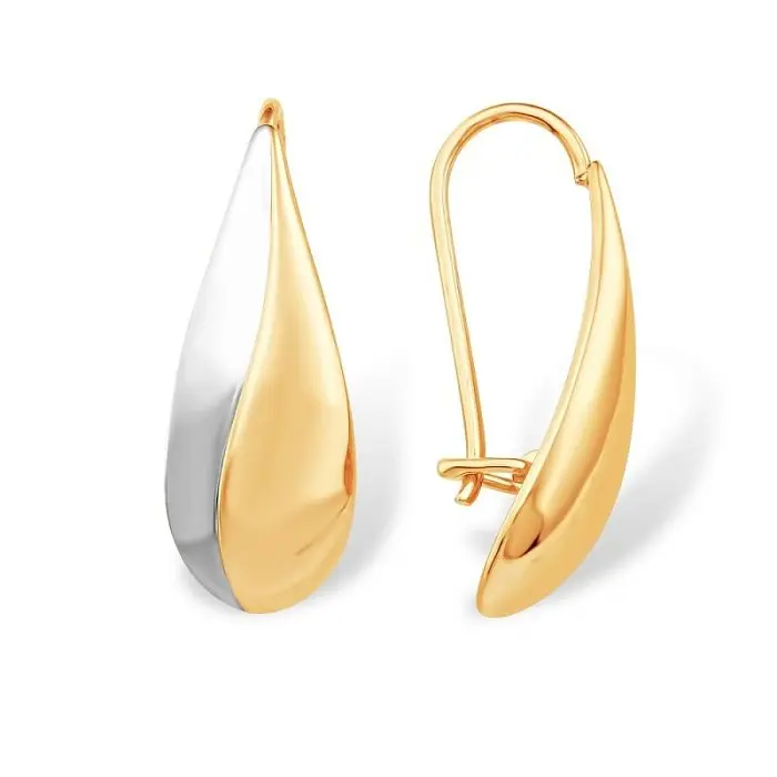 Серьги петельки из комбинированного золота