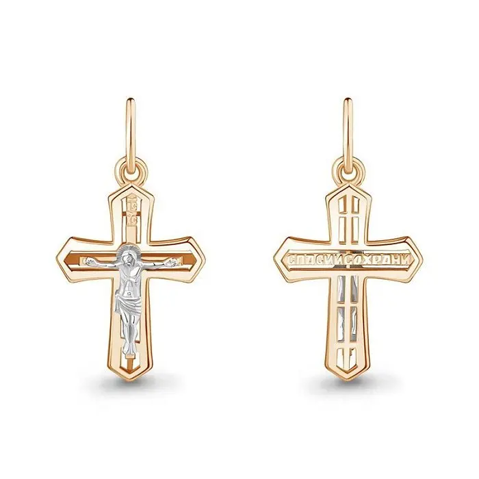 Подвеска крест из комбинированного золота