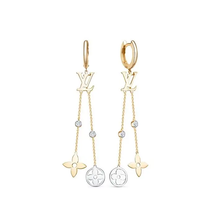 Серьги подвесные из комбинированного золота