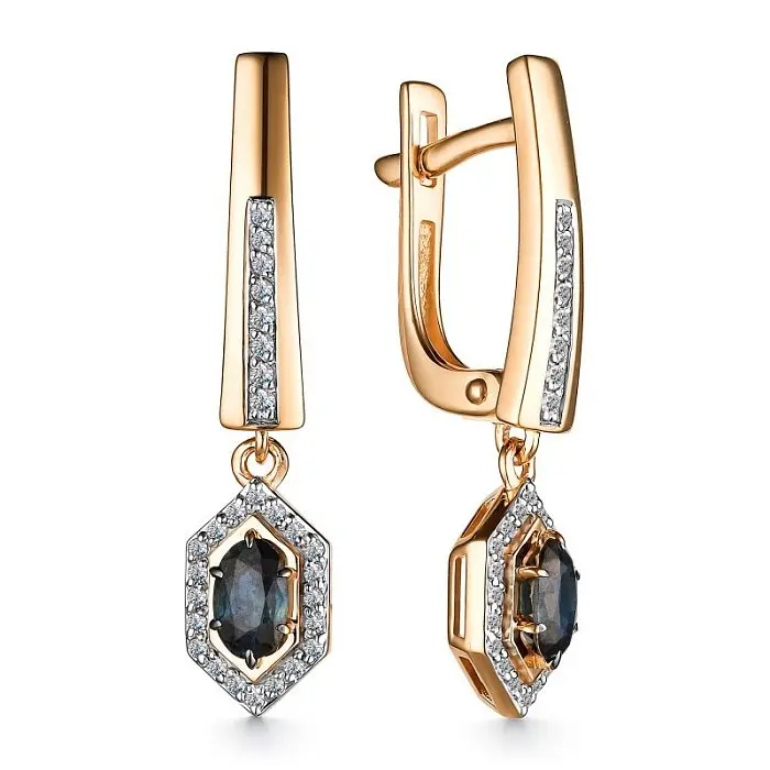 Серьги подвесные из красного золота