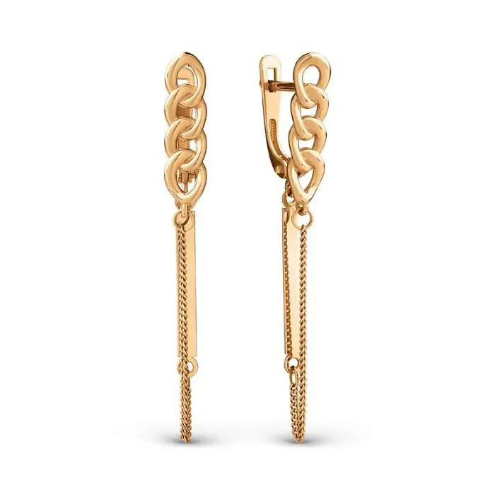 Серьги подвесные из красного золота