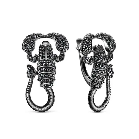 Серьги с английским замком из черного серебра