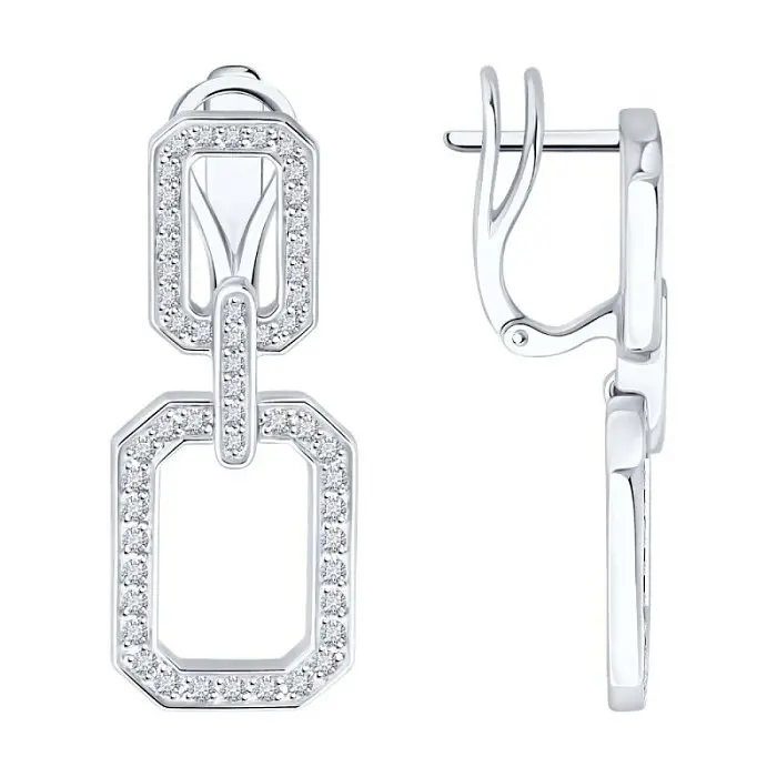 Серьги подвесные из белого золота