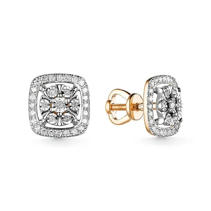 Серьги пуссеты из комбинированного золота вид 1