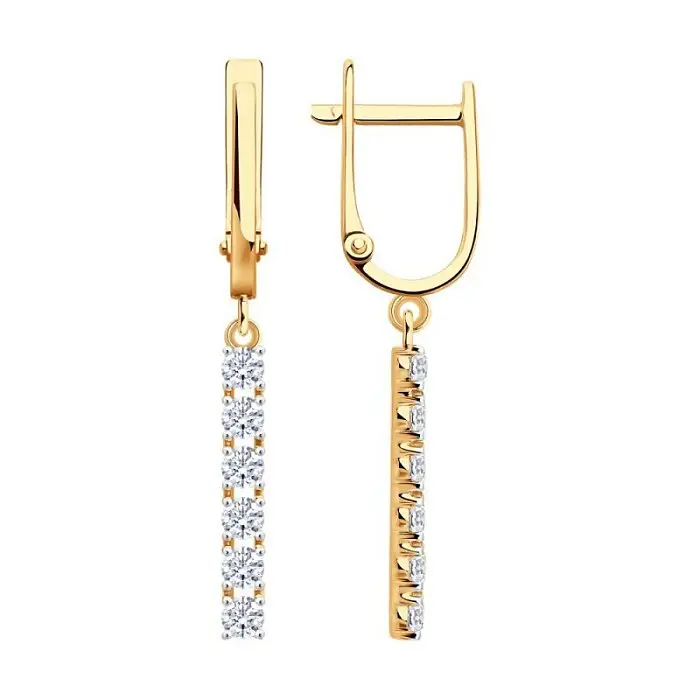 Серьги подвесные из красного золота