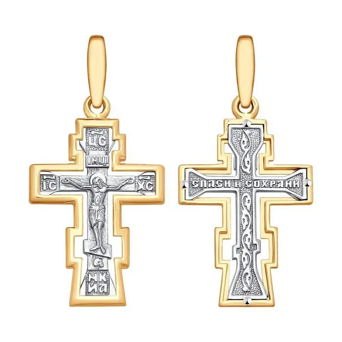 Подвеска крест из комбинированного золота