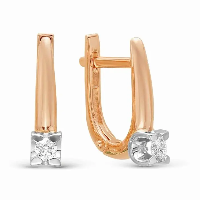 Серьги с английским замком из комбинированного золота