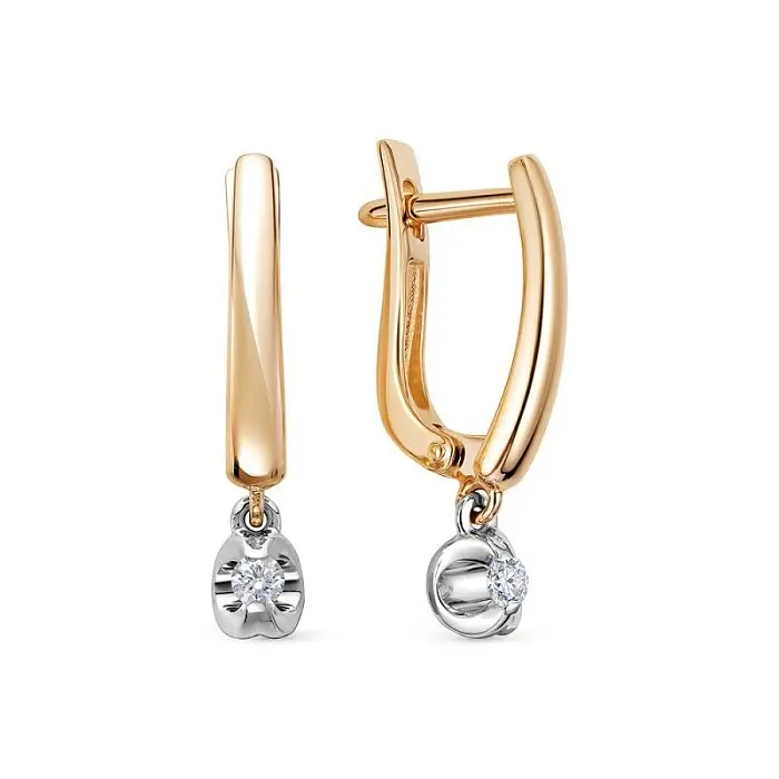 Серьги подвесные из комбинированного золота