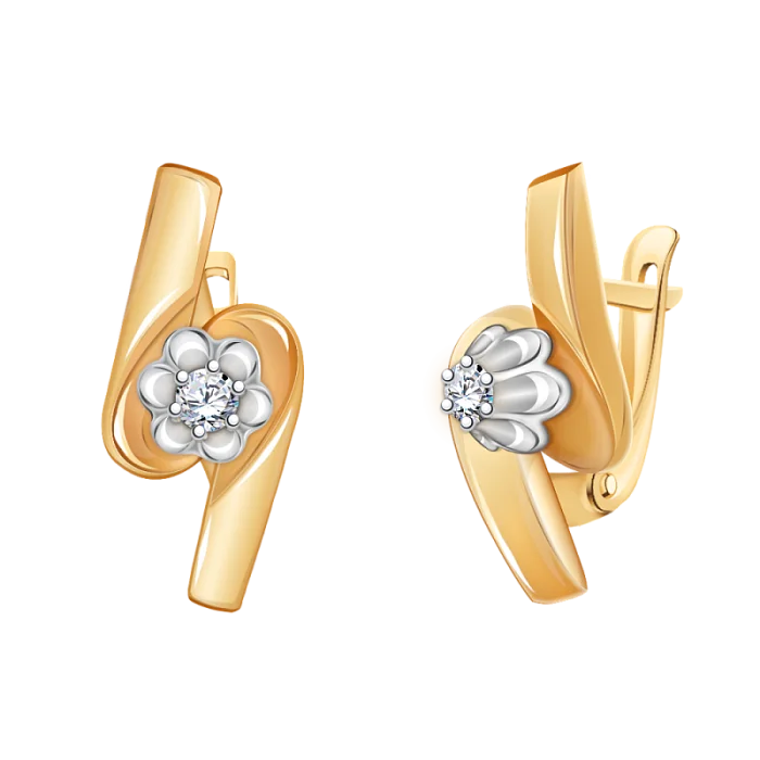 Серьги с английским замком из комбинированного золота