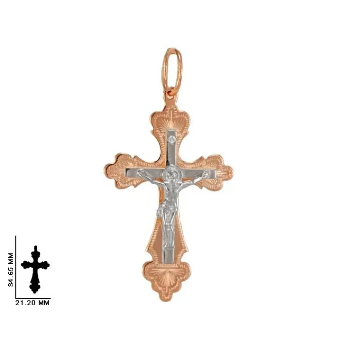Подвеска крест из комбинированного золота