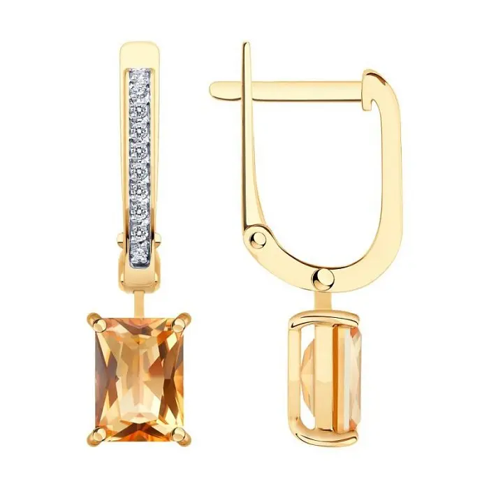 Серьги подвесные из комбинированного золота