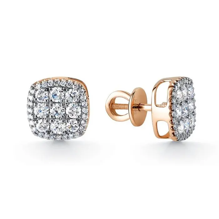 Серьги пуссеты из комбинированного золота