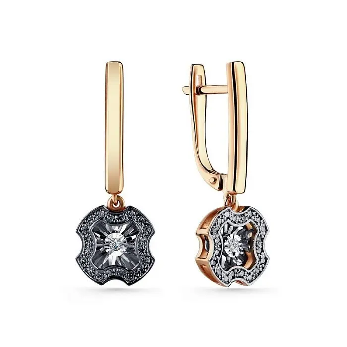 Серьги подвесные из комбинированного золота