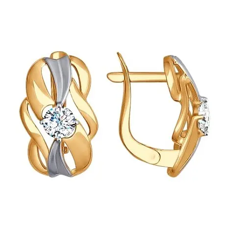 Серьги с английским замком из комбинированного золота