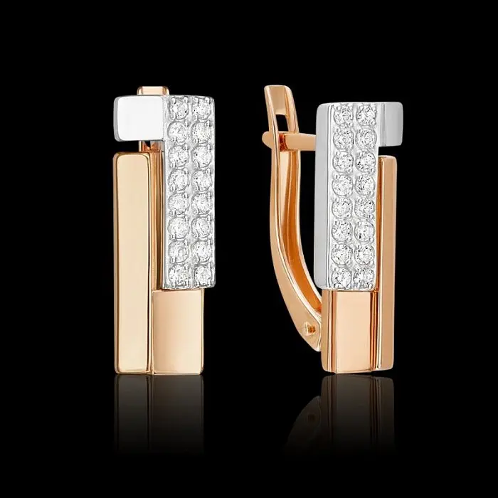 Серьги с английским замком из комбинированного золота