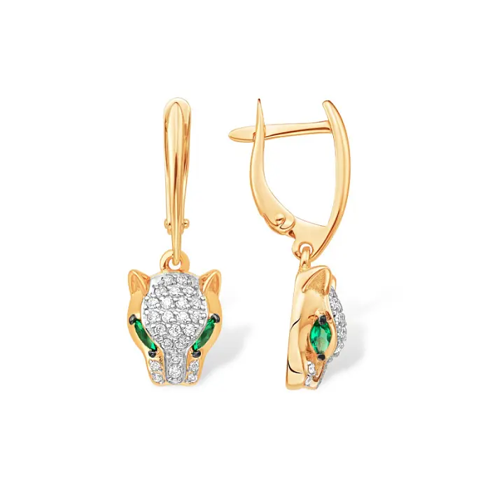 Серьги подвесные из красного золота