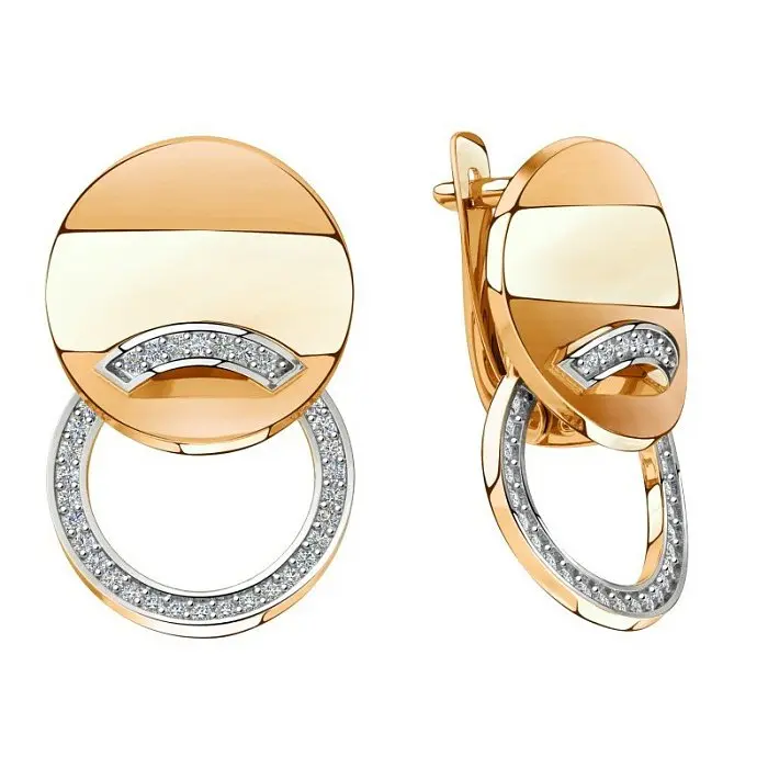 Серьги подвесные из комбинированного золота