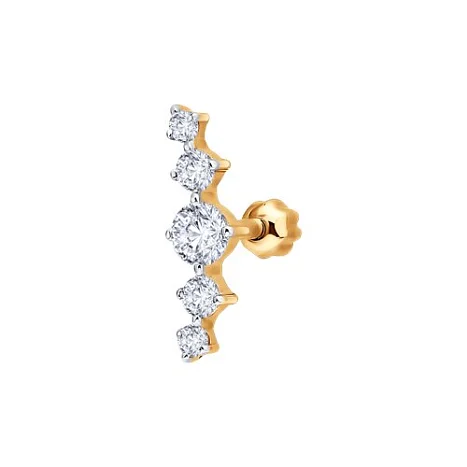 Серьги одиночные из красного золота