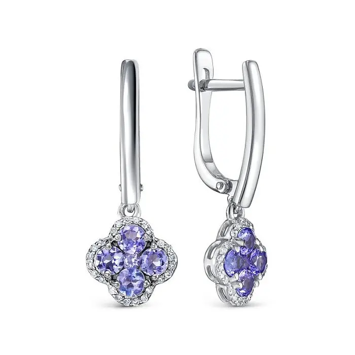 Серьги подвесные из белого золота