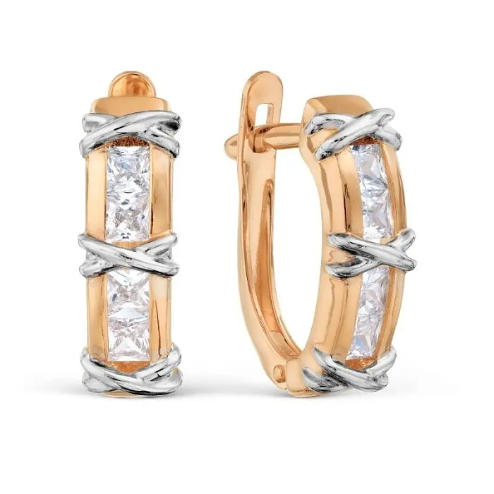 Серьги с английским замком из комбинированного золота