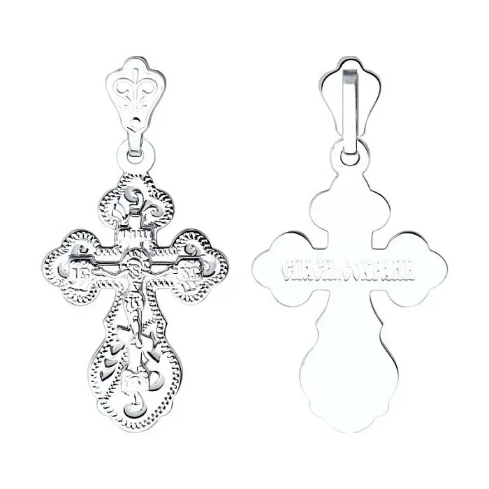 Подвеска крест из белого золота