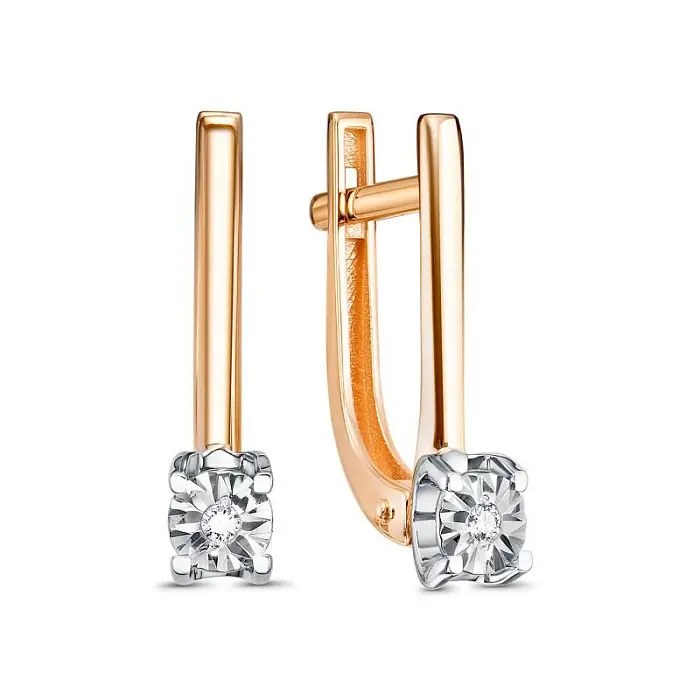 Серьги с английским замком из комбинированного золота