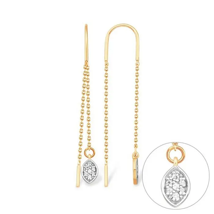 Серьги цепочки из красного золота