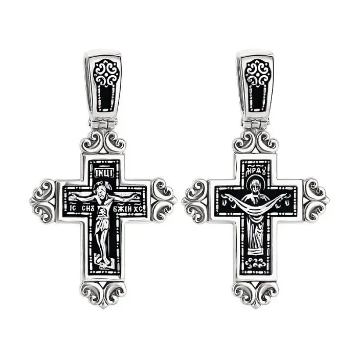 Подвеска крест из черного серебра