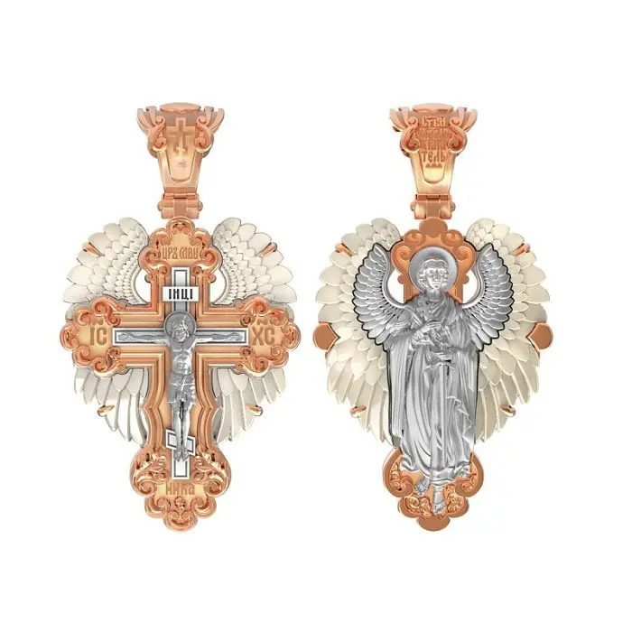 Подвеска крест из комбинированного золота