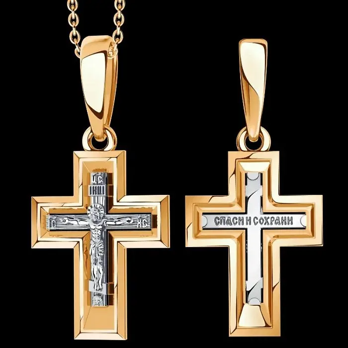 Подвеска крест из комбинированного золота