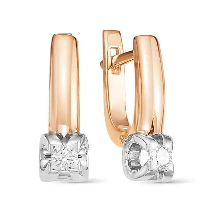 Серьги с английским замком из комбинированного золота