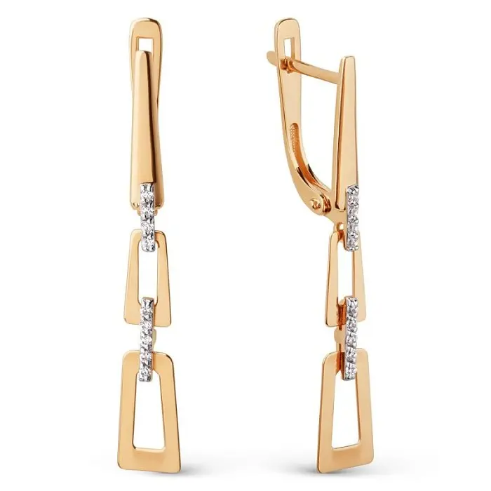 Серьги подвесные из красного золота