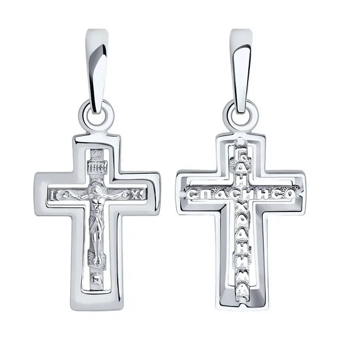 Подвеска крест из белого золота