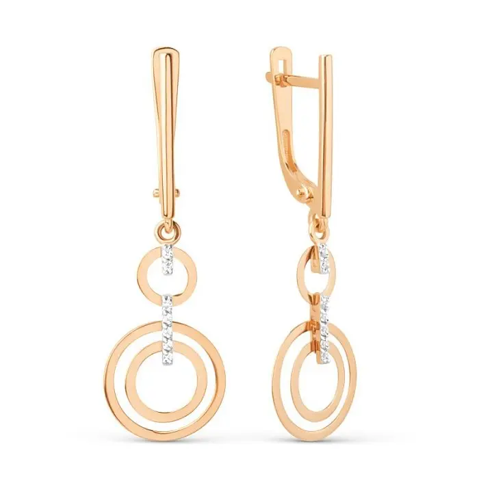 Серьги подвесные из красного золота