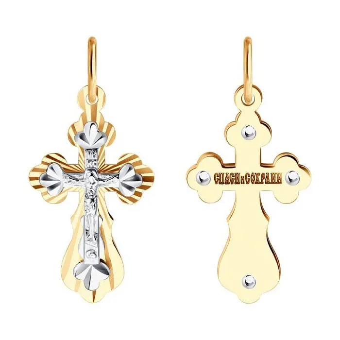Подвеска крест из комбинированного золота