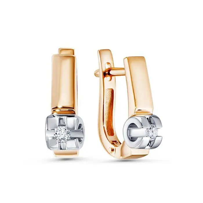 Серьги с английским замком из комбинированного золота