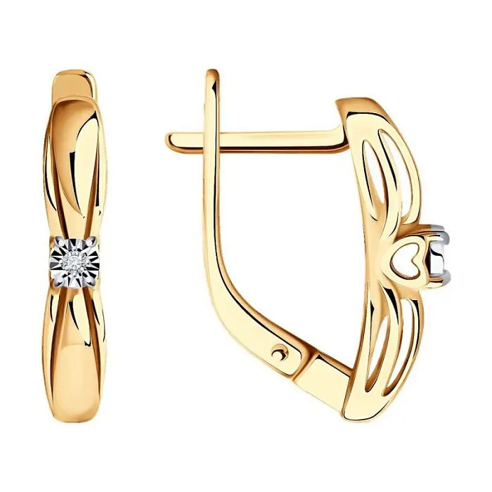 Серьги с английским замком из комбинированного золота