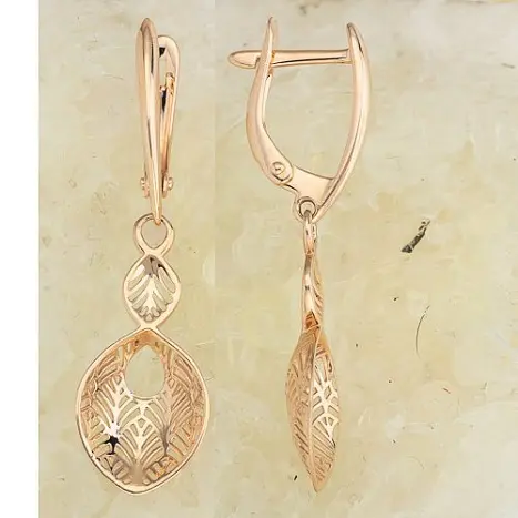 Серьги подвесные из красного золота