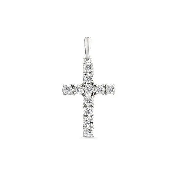 Подвеска декоративный крест из белого золота вид 1