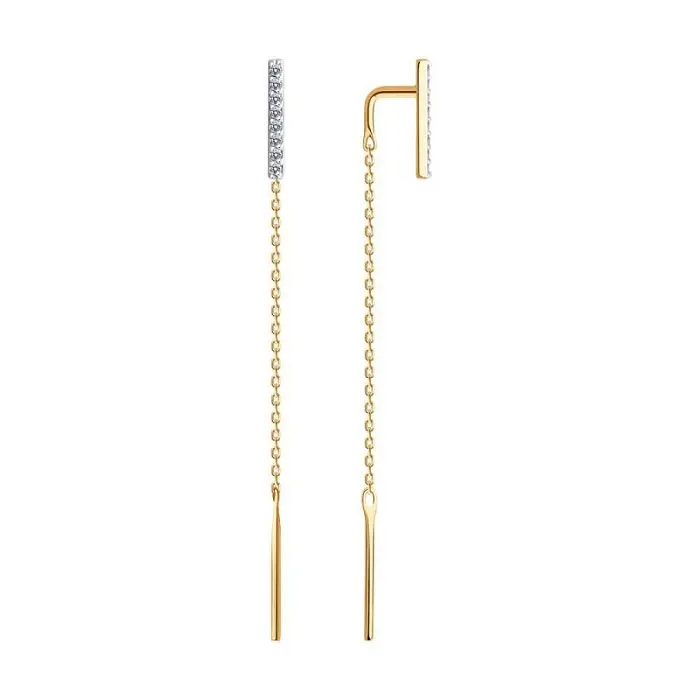 Серьги цепочки из красного золота