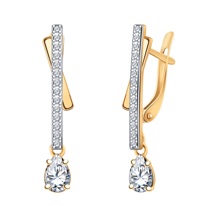 Серьги подвесные из красного золота