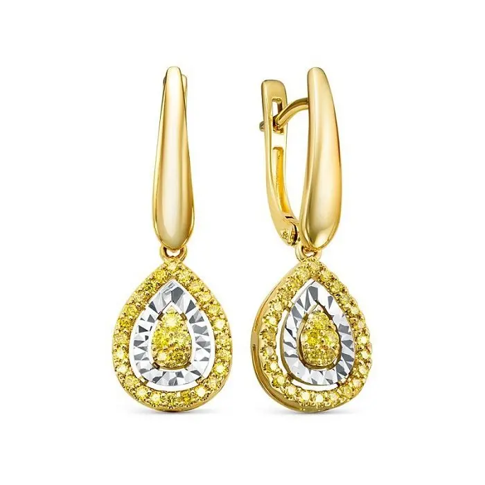 Серьги подвесные из комбинированного золота