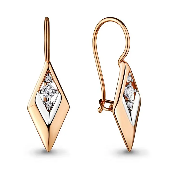 Серьги петельки из комбинированного золота