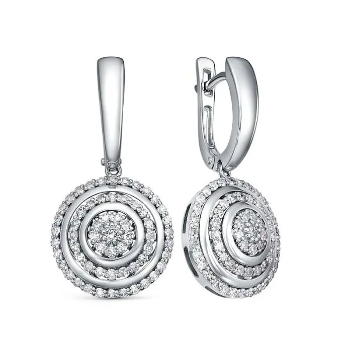 Серьги подвесные из белого золота