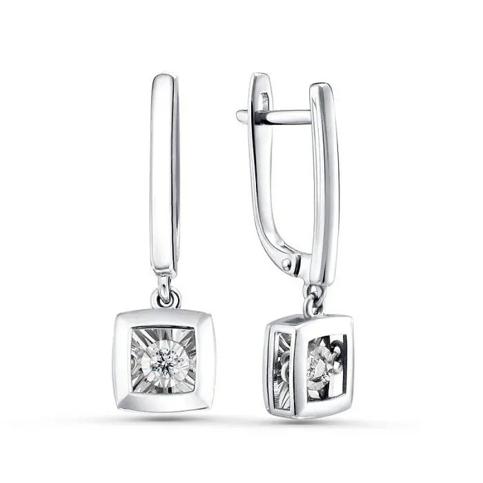 Серьги подвесные из белого золота