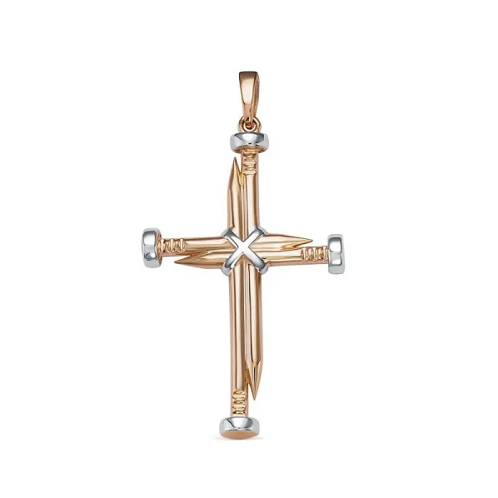 Подвеска декоративный крест из комбинированного золота