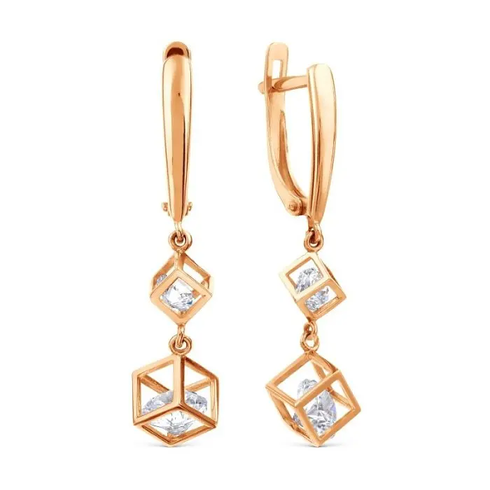 Серьги подвесные из красного золота